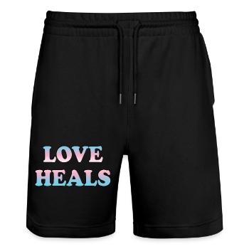 Love Heals Trans Flag - Stanley/Stella Trainer Unisex Organic Jogging Shorts - black - Front - Nik (191cm) & Marisol (170cm)