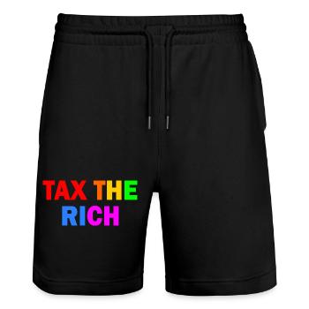Tax the rich - Stanley/Stella Trainer Unisex Organic Jogging Shorts - black - Front - Nik (191cm) & Marisol (170cm)