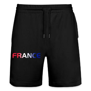 France Football Flag Shirt Soccer Shirt French Tee - Stanley/Stella Unisex Bio Joggingshorts Trainer  - Schwarz - Vorne - Nik (191cm) & Marisol (170cm)