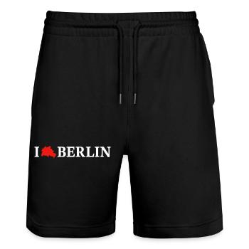 I love Berlin - Stanley/Stella Unisex Bio Joggingshorts Trainer  - Schwarz - Vorne - Nik (191cm) & Marisol (170cm)