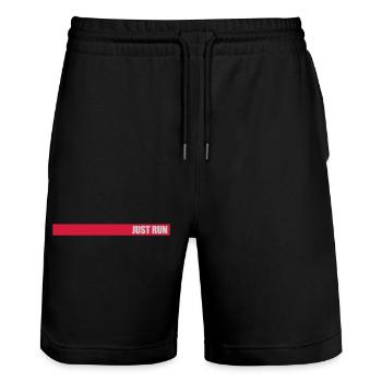 Design Just Run Streifen - Stanley/Stella Unisex Bio Joggingshorts Trainer  - Schwarz - Vorne - Nik (191cm) & Marisol (170cm)