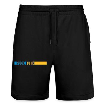 Conception du logo Puck Futin - Short de jogging bio TRAINER Stanley/Stella unisexe - noir - Devant - Nik (191cm) & Marisol (170cm)