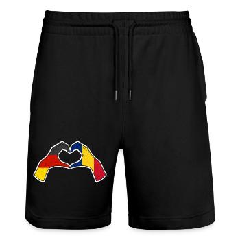 Rumänen Deutschland Rumänien - Stanley/Stella Unisex Bio Joggingshorts Trainer  - Schwarz - Vorne - Nik (191cm) & Marisol (170cm)