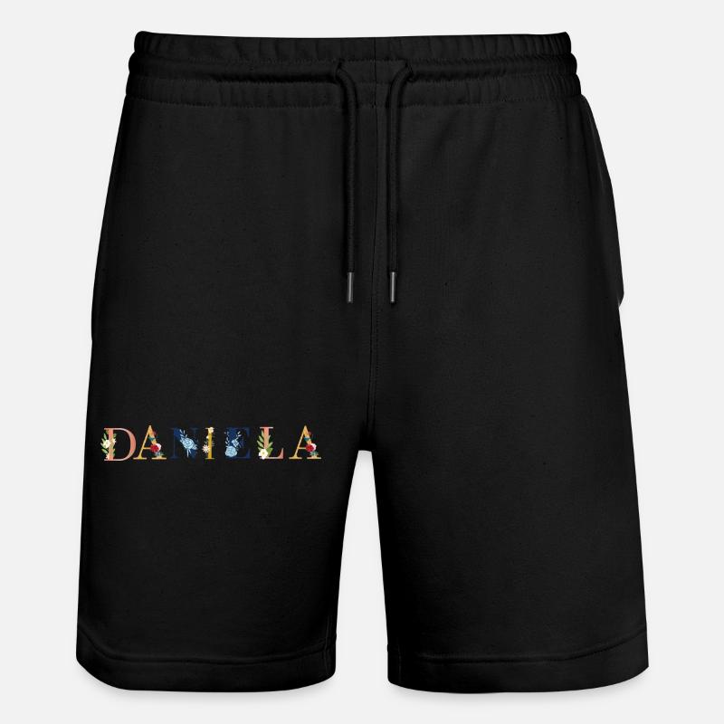 Art du prénom DANIELA avec fleurs brodées - Short de jogging bio TRAINER Stanley/Stella unisexe - noir