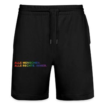 Alle Menschen. Alle Rechte. Immer. – Statement - Stanley/Stella Unisex Bio Joggingshorts Trainer  - Schwarz - Vorne - Nik (191cm) & Marisol (170cm)