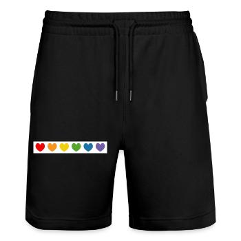 Regenbogenherzen Muster - Stanley/Stella Unisex Bio Joggingshorts Trainer  - Schwarz - Vorne - Nik (191cm) & Marisol (170cm)