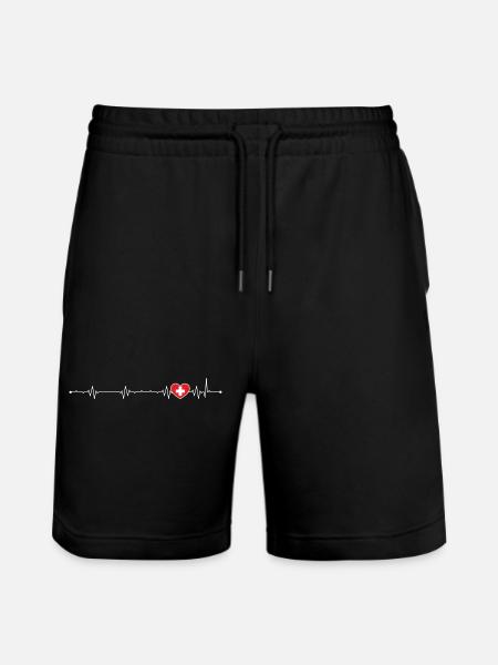 Heartbeat Cross Illustration - Stanley/Stella Trainer Unisex Organic Jogging Shorts - black