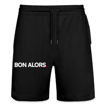 BON ALORS | Expression humour minimaliste - Short de jogging bio TRAINER Stanley/Stella unisexe - noir - Devant - Nik (191cm) & Marisol (170cm)