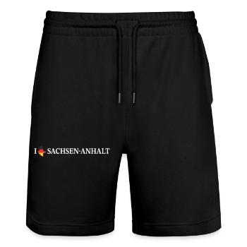 I love Sachsen-Anhalt Deutschland - Stanley/Stella Unisex Bio Joggingshorts Trainer  - Schwarz - Vorne - Nik (191cm) & Marisol (170cm)