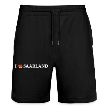 I love Saarland Bundesland Deutschland - Stanley/Stella Unisex Bio Joggingshorts Trainer  - Schwarz - Vorne - Nik (191cm) & Marisol (170cm)
