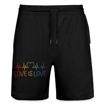 LGBT heartbeat ECG heart rainbow Love is Love - Stanley/Stella Trainer Unisex Organic Jogging Shorts - black - Front - Nik (191cm) & Marisol (170cm)