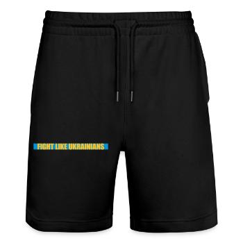 fight like ukrainians quote - Stanley/Stella Trainer Unisex Organic Jogging Shorts - black - Front - Nik (191cm) & Marisol (170cm)