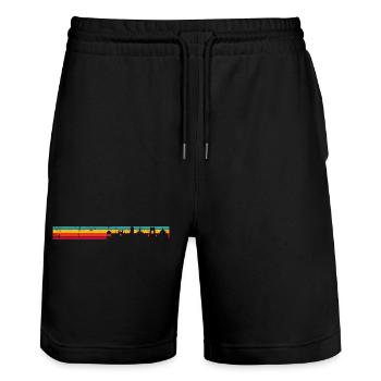 Retro Rainbow Skyline - Stanley/Stella Trainer Unisex Organic Jogging Shorts - black - Front - Nik (191cm) & Marisol (170cm)