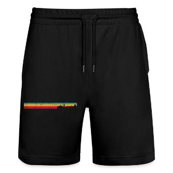 Retro Skyline Sonnenuntergang Silhouette - Stanley/Stella Unisex Bio Joggingshorts Trainer  - Schwarz - Vorne - Nik (191cm) & Marisol (170cm)
