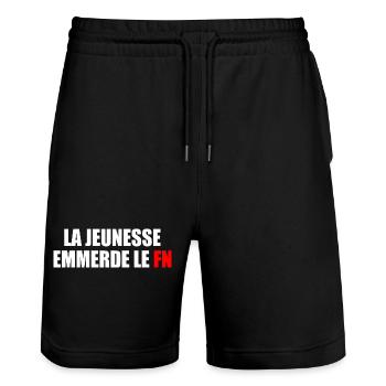 la jeunesse emmerde front national - Short de jogging bio TRAINER Stanley/Stella unisexe - noir - Devant - Nik (191cm) & Marisol (170cm)