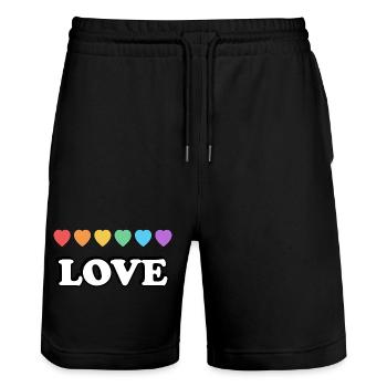 Liebe Regenbogenherzen - Stanley/Stella Unisex Bio Joggingshorts Trainer  - Schwarz - Vorne - Nik (191cm) & Marisol (170cm)