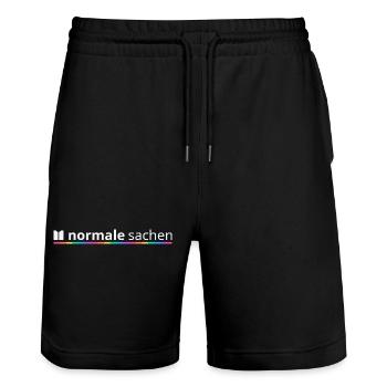 Normal Stuff Logo Rainbow - Stanley/Stella Trainer Unisex Organic Jogging Shorts - black - Front - Nik (191cm) & Marisol (170cm)