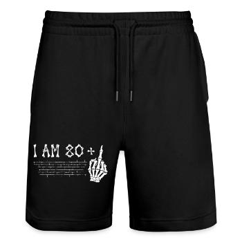 I Am 80 Plus Middle Finger - 81st Birthday - Stanley/Stella Trainer Unisex Organic Jogging Shorts - black - Front - Nik (191cm) & Marisol (170cm)