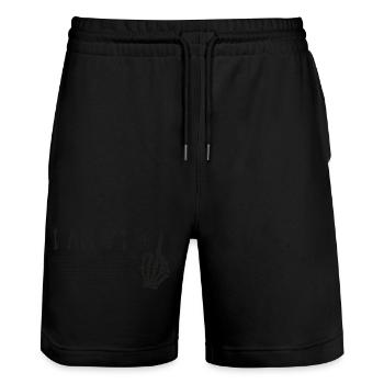Ich bin 71 plus Mittelfinger - 72. Geburtstag - Stanley/Stella Unisex Bio Joggingshorts Trainer  - Schwarz - Vorne - Nik (191cm) & Marisol (170cm)