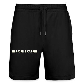 rare is real Statement Typo Spruch minimalistisch - Stanley/Stella Unisex Bio Joggingshorts Trainer  - Schwarz - Vorne - Nik (191cm) & Marisol (170cm)