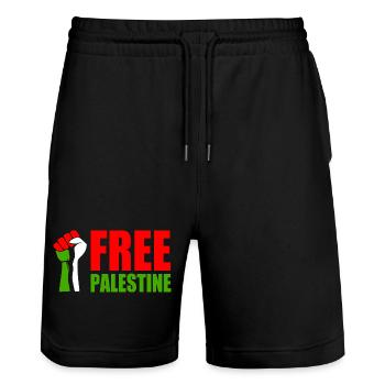 Free palestine - Short de jogging bio TRAINER Stanley/Stella unisexe - noir - Devant - Nik (191cm) & Marisol (170cm)