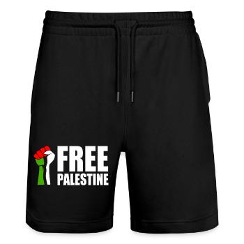 Free palestine - Short de jogging bio TRAINER Stanley/Stella unisexe - noir - Devant - Nik (191cm) & Marisol (170cm)