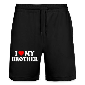 i love my brother - Short de jogging bio TRAINER Stanley/Stella unisexe - noir - Devant - Nik (191cm) & Marisol (170cm)