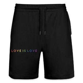 LOVE IS LOVE - Stanley/Stella Trainer Unisex Organic Jogging Shorts - black - Front - Nik (191cm) & Marisol (170cm)