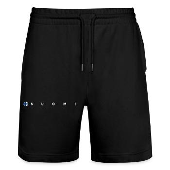 Suomi flag - Stanley/Stella Trainer Unisex Organic Jogging Shorts - black - Front - Nik (191cm) & Marisol (170cm)