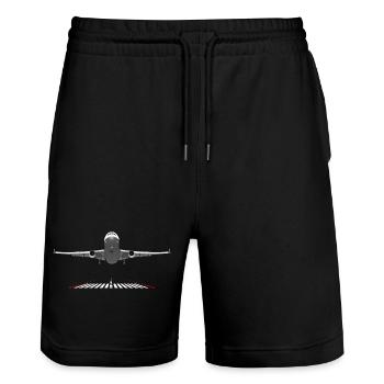 Pilot Aviation Airplane - Airport Runway Aircraft - Stanley/Stella Trainer Unisex Organic Jogging Shorts - black - Front - Nik (191cm) & Marisol (170cm)