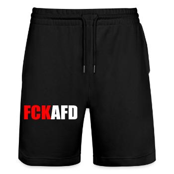 Fck afd - Stanley/Stella Unisex Bio Joggingshorts Trainer  - Schwarz - Vorne - Nik (191cm) & Marisol (170cm)