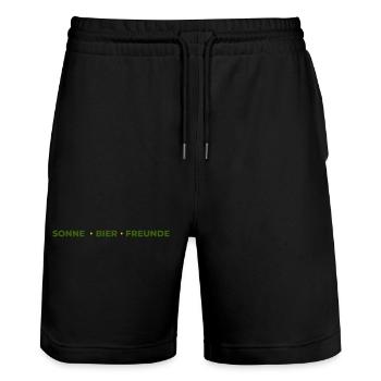 Sonne Bier FreundeT-Shirt–Frühlingsfest Biergarten - Stanley/Stella Unisex Bio Joggingshorts Trainer  - Schwarz - Vorne - Nik (191cm) & Marisol (170cm)