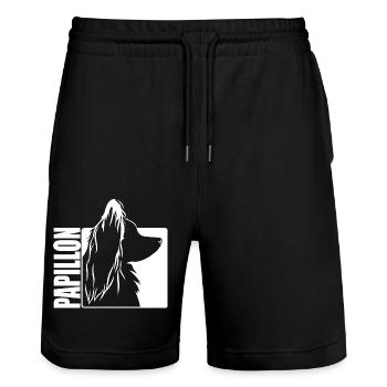 Papillon Profil Hunde Hund Wilsigns - Stanley/Stella Unisex Bio Joggingshorts Trainer  - Schwarz - Vorne - Nik (191cm) & Marisol (170cm)