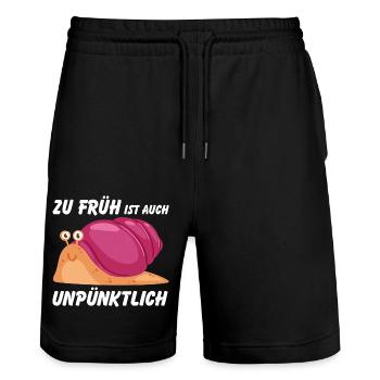 Zu früh ist auch unpünktlich lustige Schnecke - Stanley/Stella Unisex Bio Joggingshorts Trainer  - Schwarz - Vorne - Nik (191cm) & Marisol (170cm)
