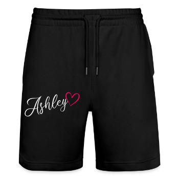 Ashley Name Vorname Herz Pink - Stanley/Stella Unisex Bio Joggingshorts Trainer  - Schwarz - Vorne - Nik (191cm) & Marisol (170cm)