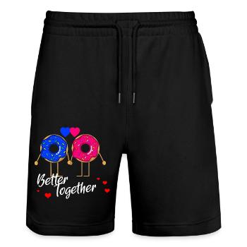 Donut Love Partners Saint-Valentin - Better Together - Short de jogging bio TRAINER Stanley/Stella unisexe - noir - Devant - Nik (191cm) & Marisol (170cm)