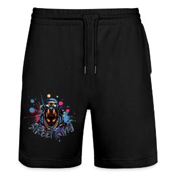 Rottweiler Street King, Hip Hop Style, Streetwear - Stanley/Stella Trainer Unisex Organic Jogging Shorts - black - Front - Nik (191cm) & Marisol (170cm)
