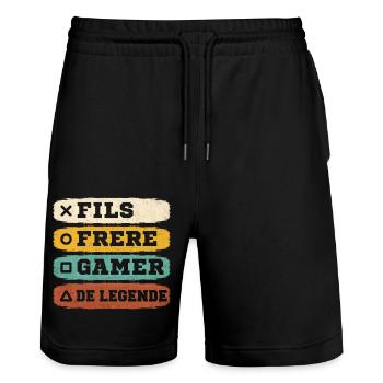 Fils frère gamer de légende cadeau gaming vintage - Short de jogging bio TRAINER Stanley/Stella unisexe - noir - Devant - Nik (191cm) & Marisol (170cm)