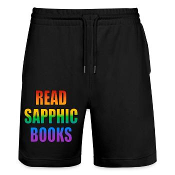 Lire des livres saphiques - Short de jogging bio TRAINER Stanley/Stella unisexe - noir - Devant - Nik (191cm) & Marisol (170cm)