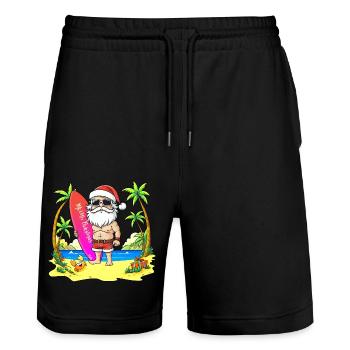 Surfeur du Père Noël - 🎅 2 - Short de jogging bio TRAINER Stanley/Stella unisexe - noir - Devant - Nik (191cm) & Marisol (170cm)