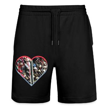Serrures d’amour de cœur - Short de jogging bio TRAINER Stanley/Stella unisexe - noir - Devant - Nik (191cm) & Marisol (170cm)