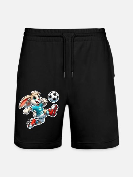 Rabbit playing football - Stanley/Stella Trainer Unisex Organic Jogging Shorts - black