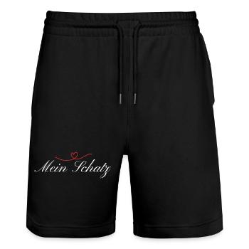 Ma chérie je t’aime - Short de jogging bio TRAINER Stanley/Stella unisexe - noir - Devant - Nik (191cm) & Marisol (170cm)