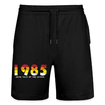 Jahrgang 1985 - Das Jahr der Legende - Retro 39 - Stanley/Stella Unisex Bio Joggingshorts Trainer  - Schwarz - Vorne - Nik (191cm) & Marisol (170cm)