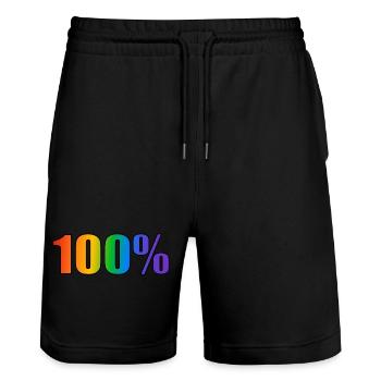 100 Prozent schwuler LGBT Pride Regenbogentext - Stanley/Stella Unisex Bio Joggingshorts Trainer  - Schwarz - Vorne - Nik (191cm) & Marisol (170cm)