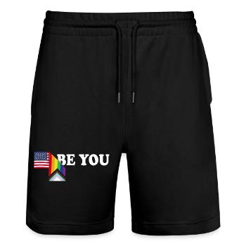 Be You - Patriot USA Flagge und LGBT Flagge - Schwul - Stanley/Stella Unisex Bio Joggingshorts Trainer  - Schwarz - Vorne - Nik (191cm) & Marisol (170cm)
