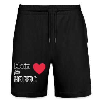 Mein Herz für Bielefeld - Stanley/Stella Unisex Bio Joggingshorts Trainer  - Schwarz - Vorne - Nik (191cm) & Marisol (170cm)