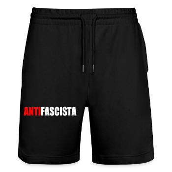 antifascista - Stanley/Stella Unisex Bio Joggingshorts Trainer  - Schwarz - Vorne - Nik (191cm) & Marisol (170cm)