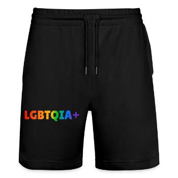 Regenbogen-LGBTQIA plus Gay Pride - Stanley/Stella Unisex Bio Joggingshorts Trainer  - Schwarz - Vorne - Nik (191cm) & Marisol (170cm)