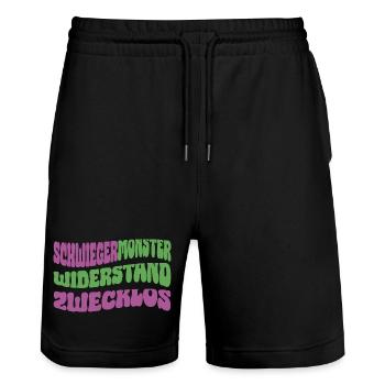 Schwiegermonster Widerstand zwecklos - Stanley/Stella Unisex Bio Joggingshorts Trainer  - Schwarz - Vorne - Nik (191cm) & Marisol (170cm)